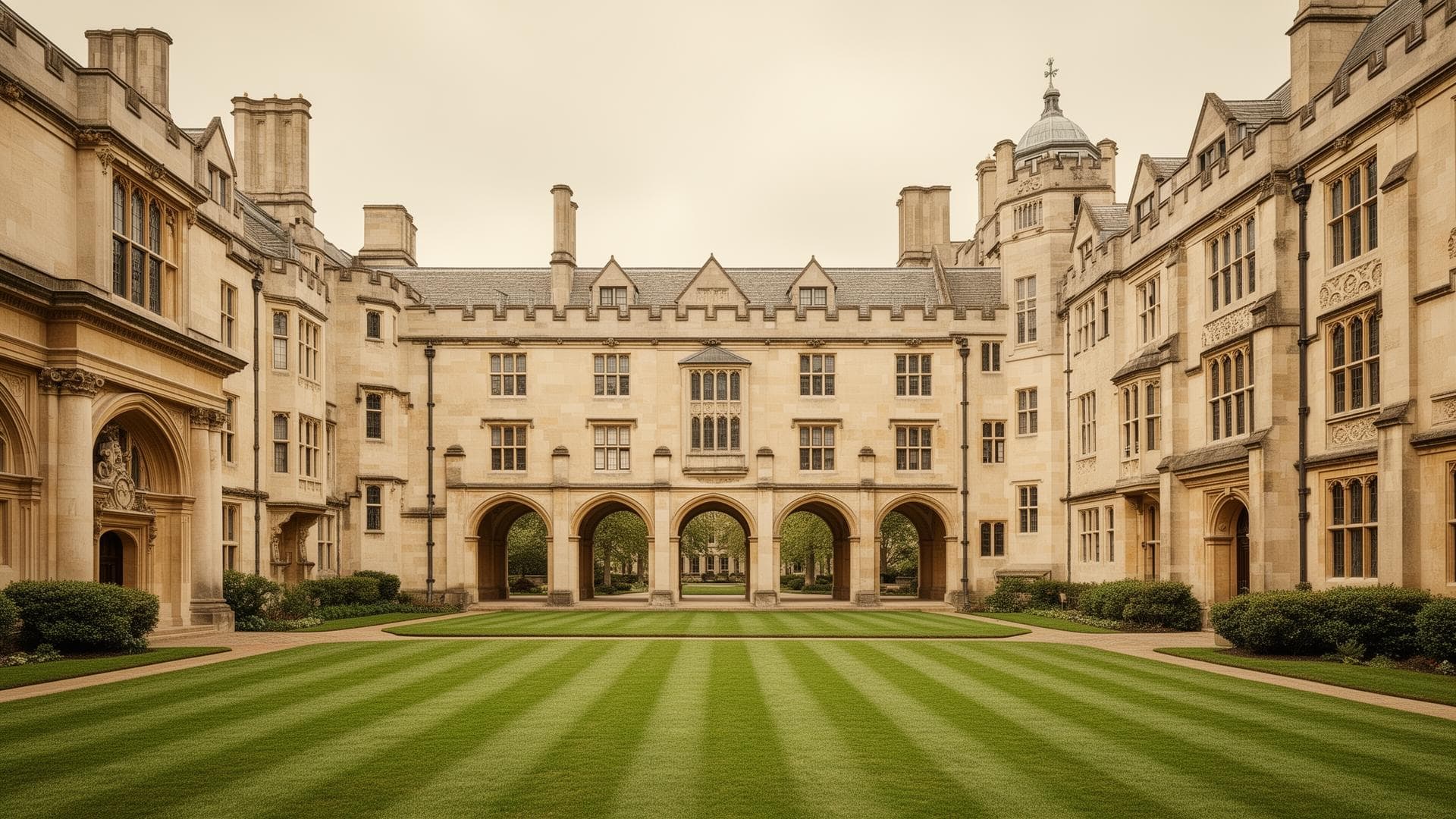 Historic university quad with classical architecture