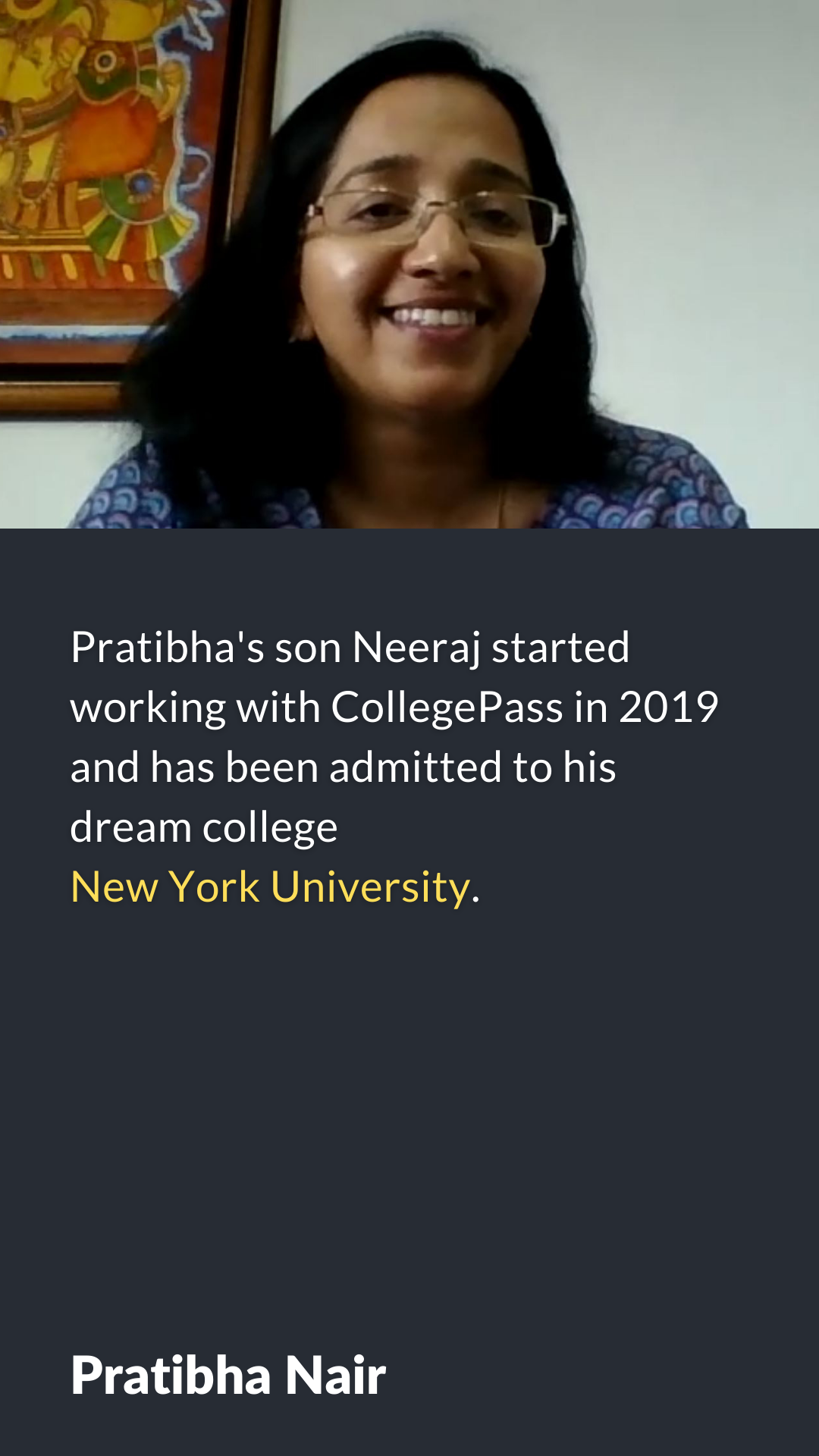 Pratibha's son Niraj got admitted to his dream college, 'New York University.'