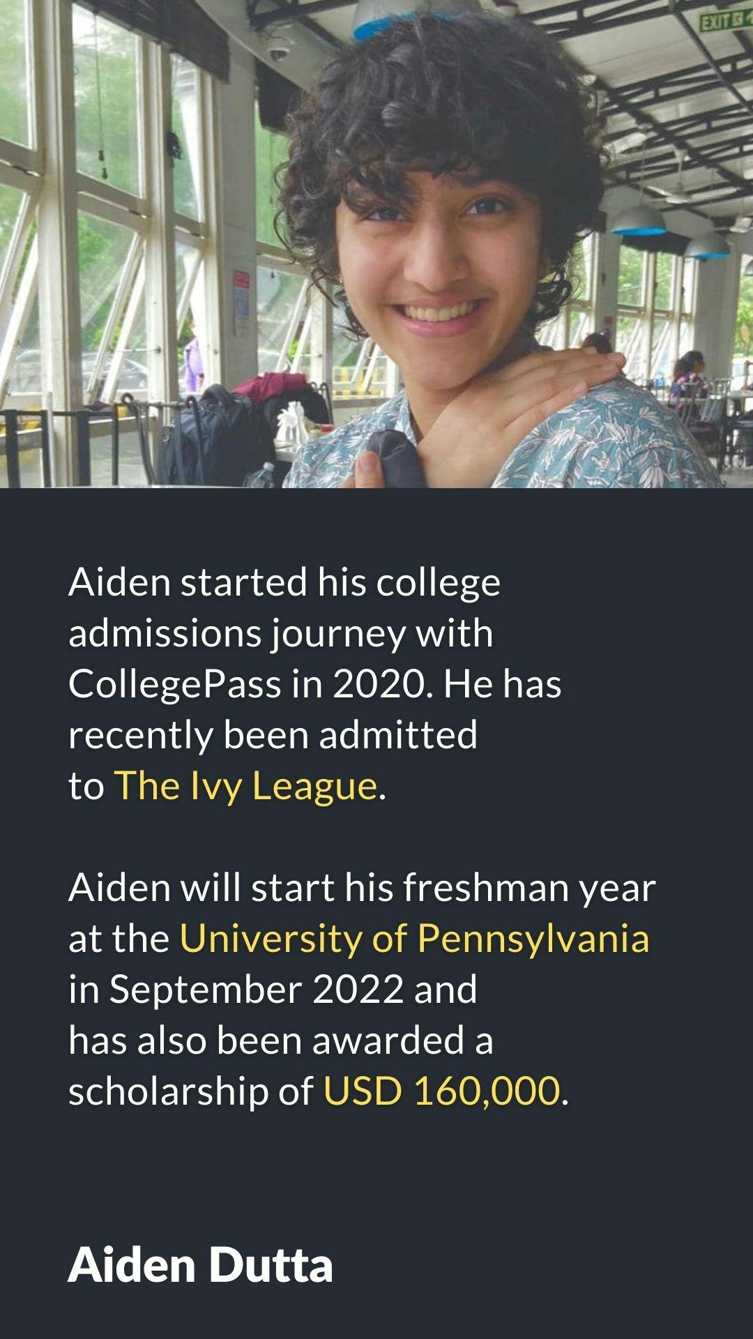 Aiden got admitted to his dream college, 'The University of Pennsylvania.'